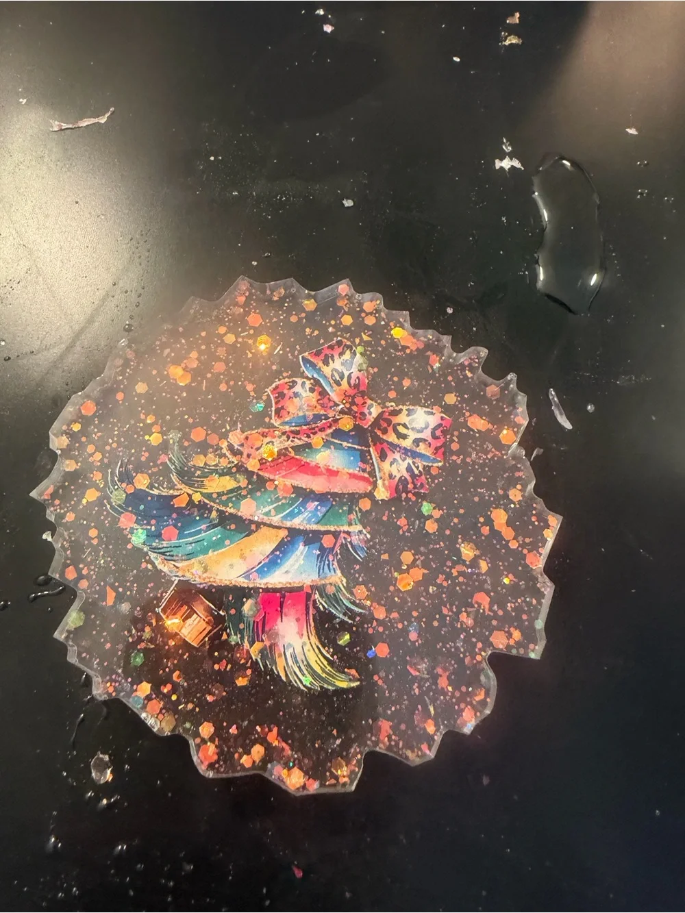 Festive Multicolor Glitter Resin ornaments- Set of 4